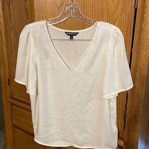 Cream polyester dress shirt. Express size small